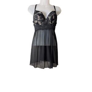 Rachel Roy intimate slip dress babydoll lingerie black lace cups sheer mesh body